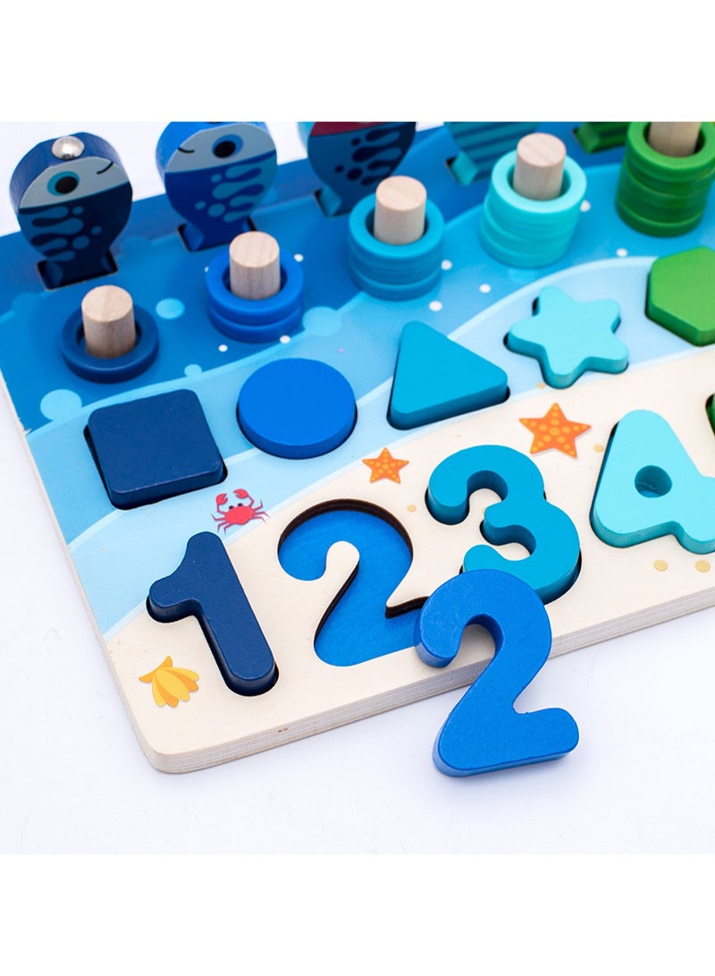 مجموعة أشكال الأرقام الخشبية للرياضيات والفرز والعد مع لغز الصيد ألعاب المهارات الحركية الدقيقة لعمر 3 4 5 سنوات ألعاب تعليمية لمرحلة ما قبل المدرسة - Image 4